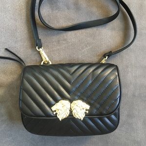 Zara lion embellished black shoulder bag